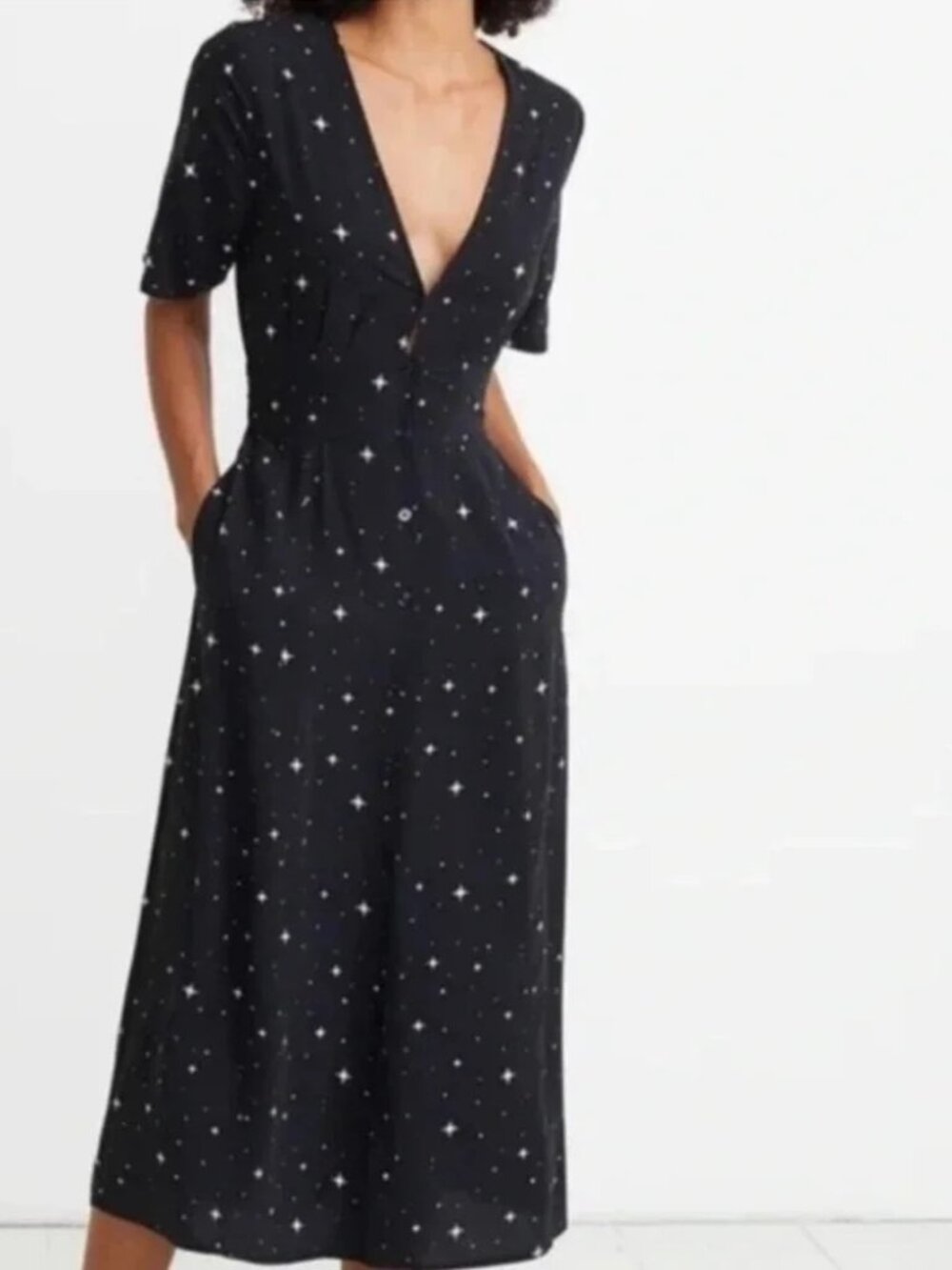 MARINE LAYER Midi Dress ISABELLA Black Stars Liocell XL